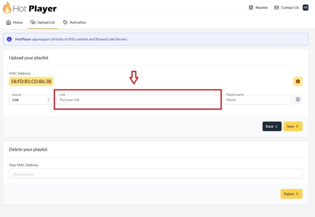 guida-installazione-iptv 3 Campo per inserire il link M3U nella configurazione HotPlayer