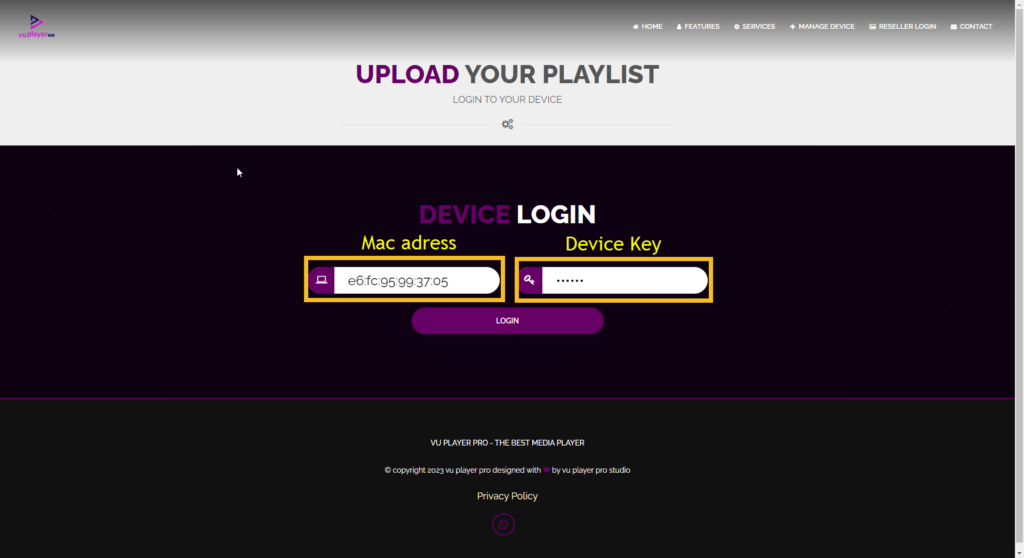 guida-installazione-iptv 5 Pagina di accesso al portale Vu Player Pro